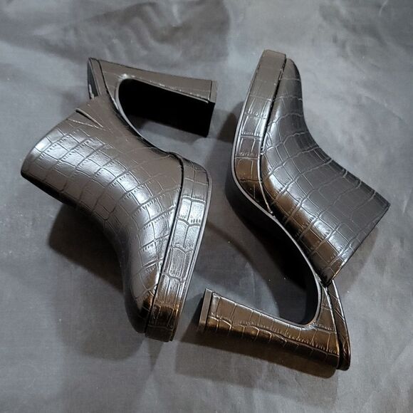 BRAND NEW ROUGE HELUIM SQUARE TOE HIGH HEEL CROC SKIN PRINT FAUX SLIM  MULE R3 - Picture 8 of 16